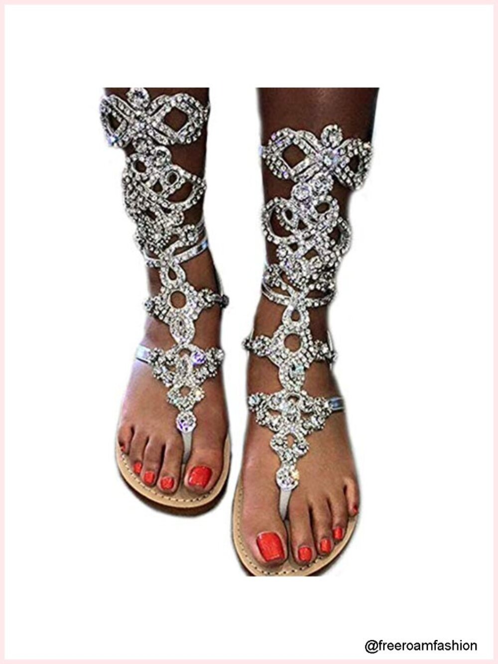Rhinestone Gladiator Sandals Flat Sandals for Women Summer Beach
